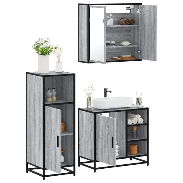 vidaXL Bathroom Furniture Set Grey Sonoma Engineered wood, metal, glass