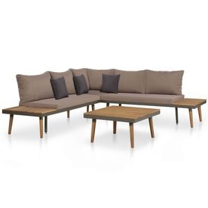 vidaXL Sofa Set Brown and Grey Solid Acacia Wood, Steel, Polyester
