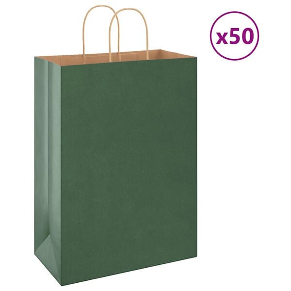 vidaXL Paper Bags 50 pcs with Handles Green 32x17x44 cm