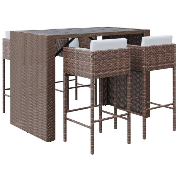 vidaXL Patio Bar Set Set of 5 Brown, Cream White, Black