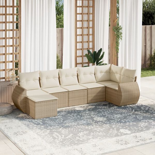 vidaXL Garden Sofa Set Beige with cream white cushions