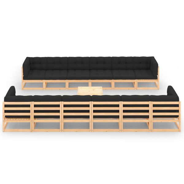 vidaXL Garden Lounge Set Anthracite Solid pine wood, 100% polyester fabric