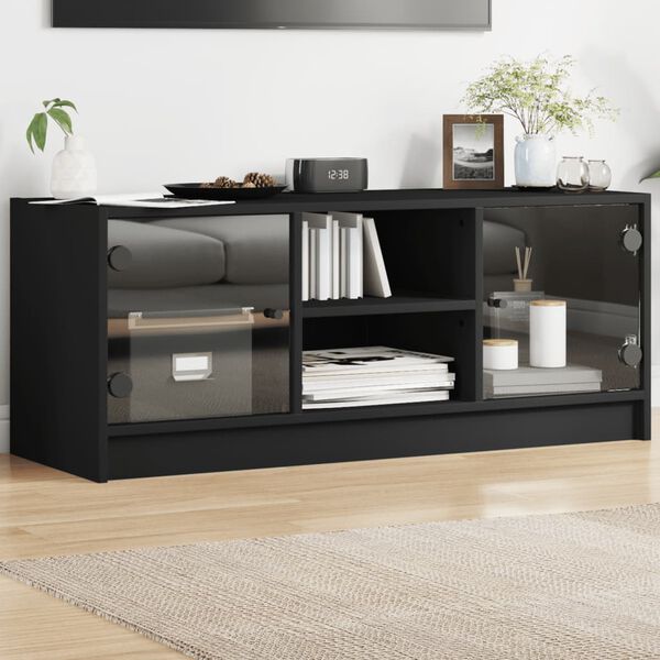 vidaXL TV Cabinet Black Engineered wood, glass 40.2 x 14.6 x 16.5 in