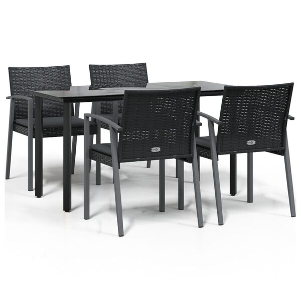 vidaXL Garden Dining Set Black Poly Rattan, Steel, Tempered Glass Medium