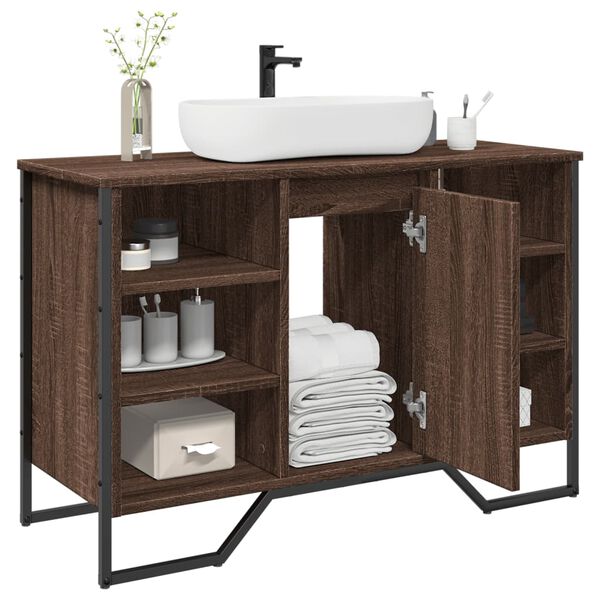 vidaXL Bathroom Sink Cabinet Brown Oak Engineered Wood, Metal Medium