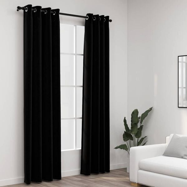 vidaXL Linen-Look Blackout Curtains with Grommets 2pcs Black 140x88.6 "