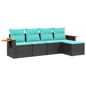 vidaXL Patio Sofa Set Black and Blue
