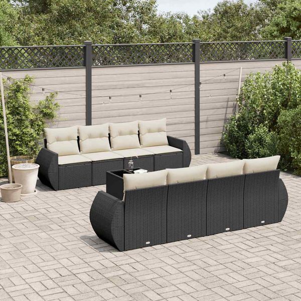 vidaXL Garden Sofa Set Black and Cream White PE rattan 98.4 in