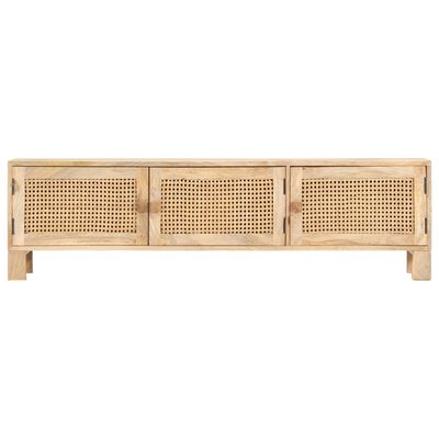 vidaXL TV Cabinet 55.1"x11.8"x15.7" Solid Mango Wood and Natural Cane