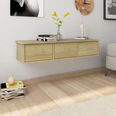 vidaXL Wall-mounted Drawer Shelf Sonoma Oak 34.6"x10.2"x7.3" Chipboard