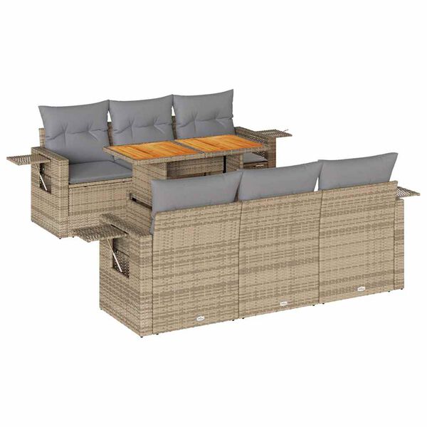 vidaXL Garden Sofa Set Beige PE rattan Large Adjustable Armrests