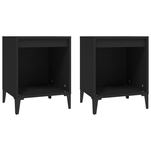 vidaXL Bedside Cabinet Set of 2 Black Engineered wood, Metal Medium