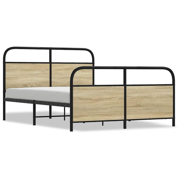 vidaXL Bed Frame Sonoma Oak Steel, Engineered Wood Full Bed Frame