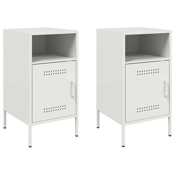 vidaXL Bedside Cabinet Set of 2 White Cold-rolled Steel Medium