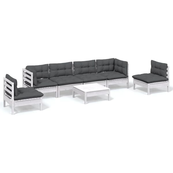 vidaXL Garden Lounge Set White Anthracite Solid pine wood, polyester fabric