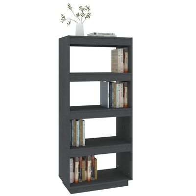 vidaXL Book Cabinet/Room Divider Gray 23.6"x13.8"x53.1" Solid Wood Pine