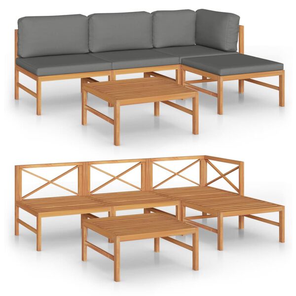 vidaXL Garden Lounge Set Grey, Natural Teak
