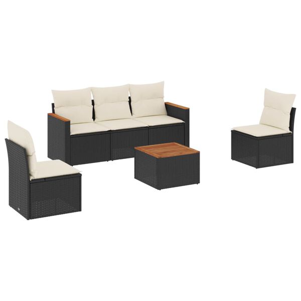 vidaXL Garden Sofa Set Black PE rattan 6 Piece Set
