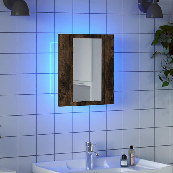 vidaXL LED Mirror Cabinet Smoked Oak Engineered Wood Medium