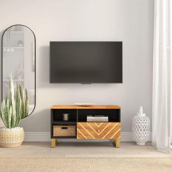 vidaXL TV Cabinet Brown and Black Mango wood, MDF, Iron Medium