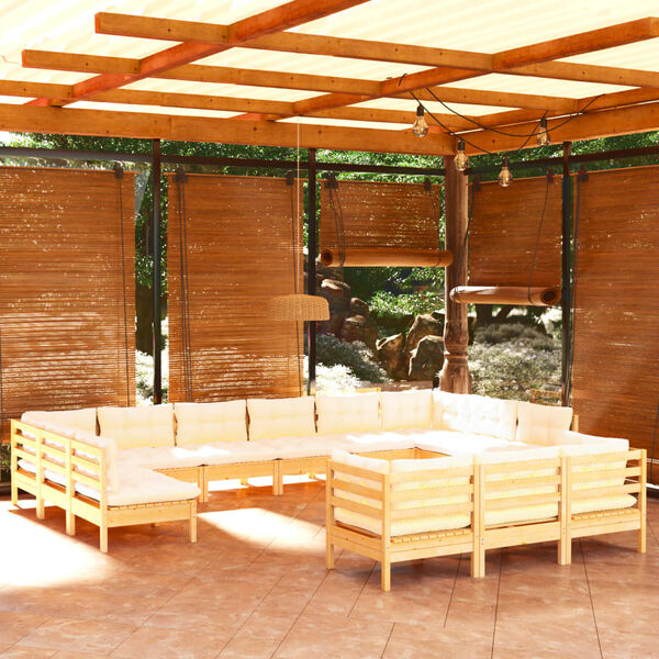 vidaXL Garden Lounge Set Cream Solid pine wood, 100% polyester fabric