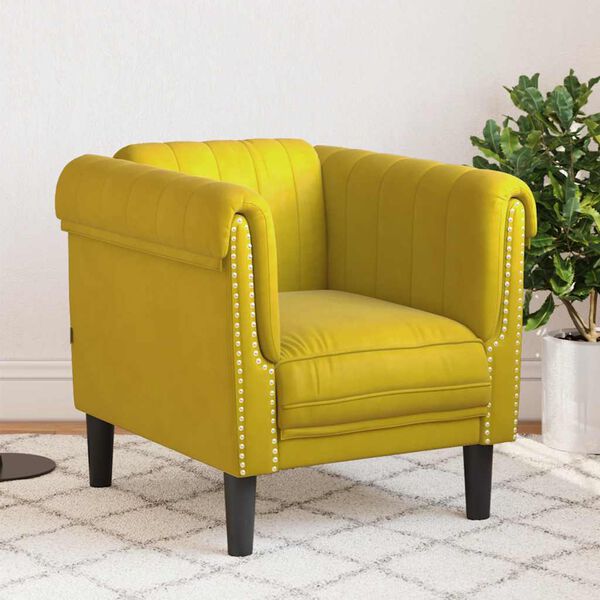 vidaXL Sofa Chair Yellow Velvet, Plywood, Solid Wood, Foam Single