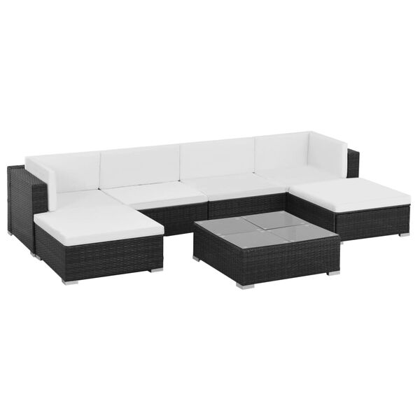 vidaXL Poly Rattan Sofa Set Black rattan and cream white cushion