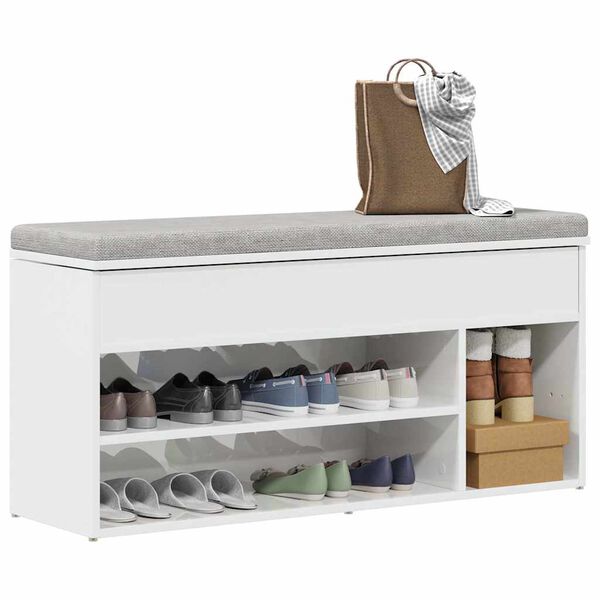 vidaXL Shoe Bench High gloss white Engineered wood Standard Shoe Bench
