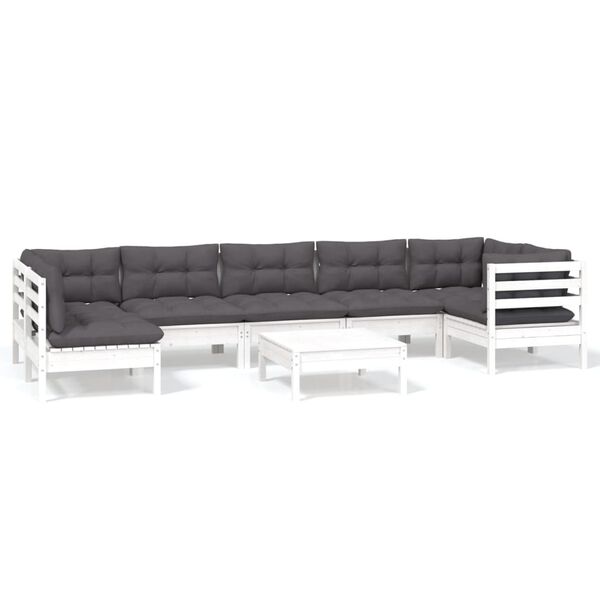 vidaXL Garden Lounge Set White, Anthracite Solid Pinewood Medium Modular