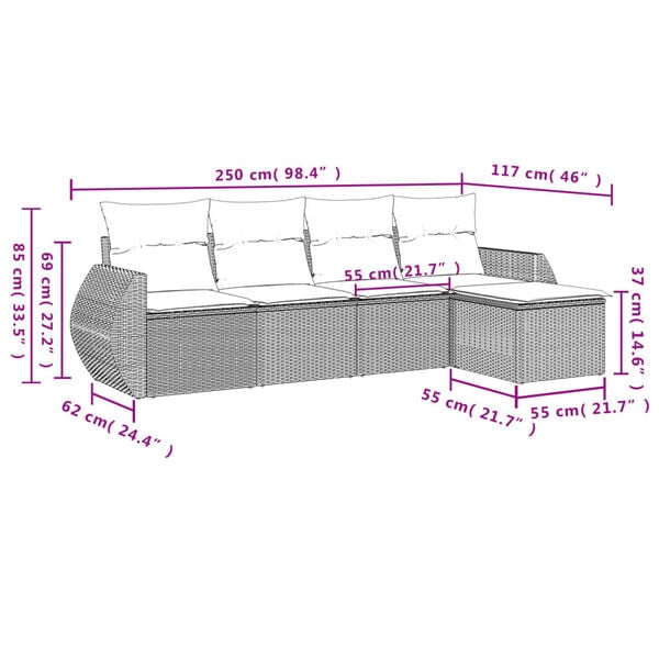 vidaXL Garden Sofa Set Grey PE rattan, Steel, Polyester Large Modular
