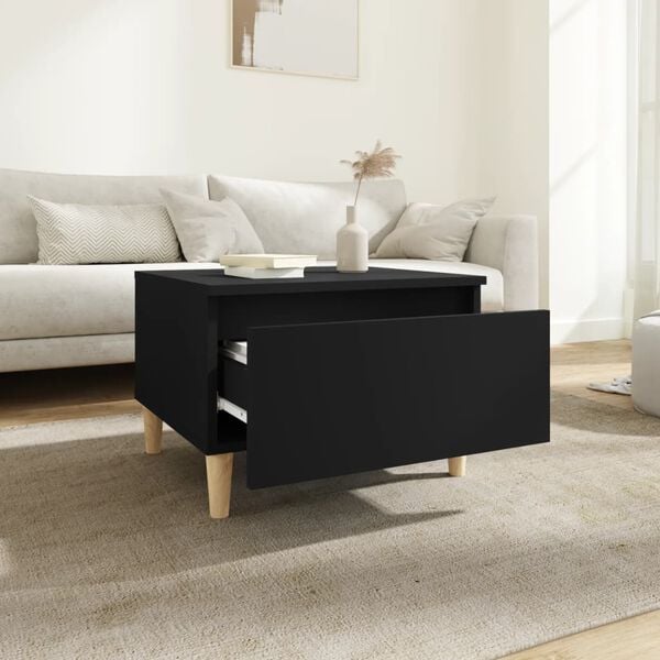 vidaXL Side Table Black Engineered wood, Solid eucalyptus wood Small