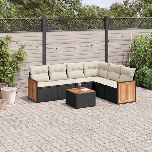 vidaXL 7 Piece Patio Sofa Set with Cushions Black Poly Rattan