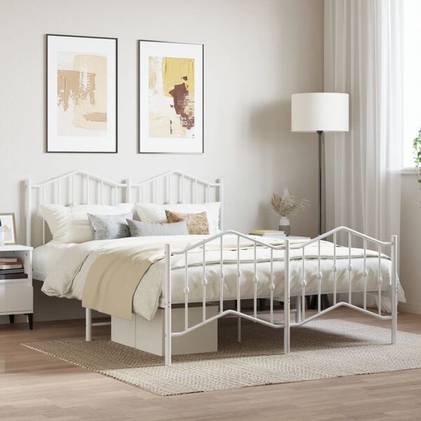 vidaXL Bed Frame White Powder-Coated Steel Double Bed Frame