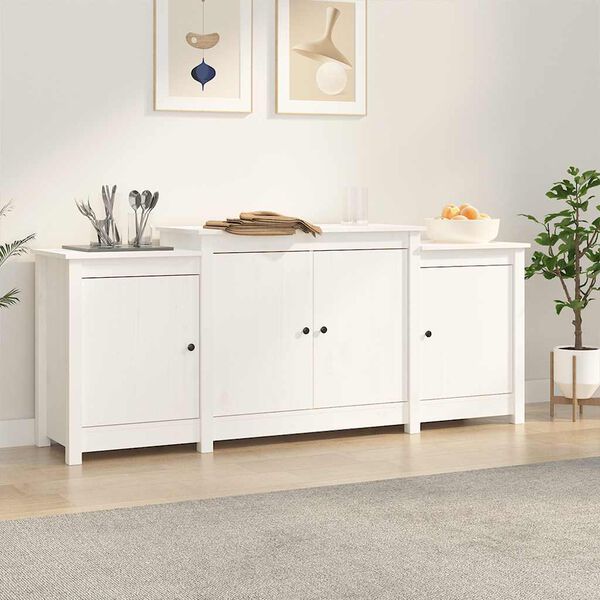 vidaXL Sideboard White Solid Pine Wood 64.6 in x 14.6 in x 26.8 in