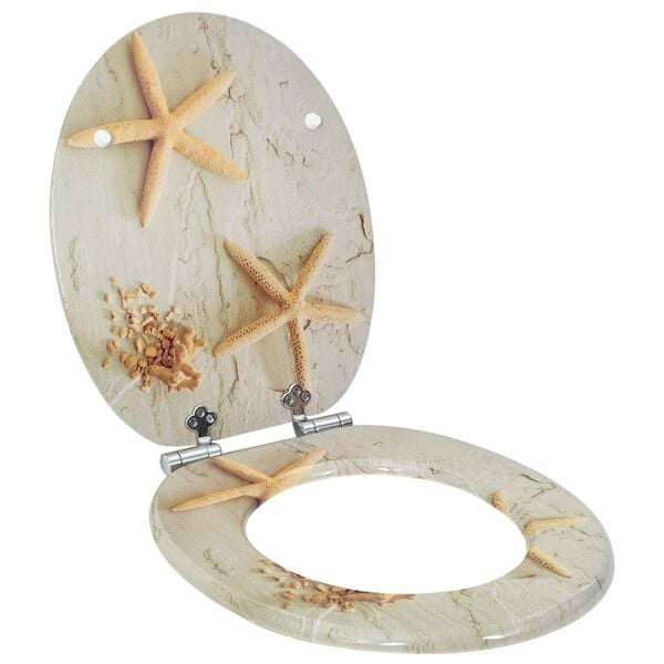 vidaXL WC Toilet Seats 2 pcs with Soft Close Lids MDF Starfish Design