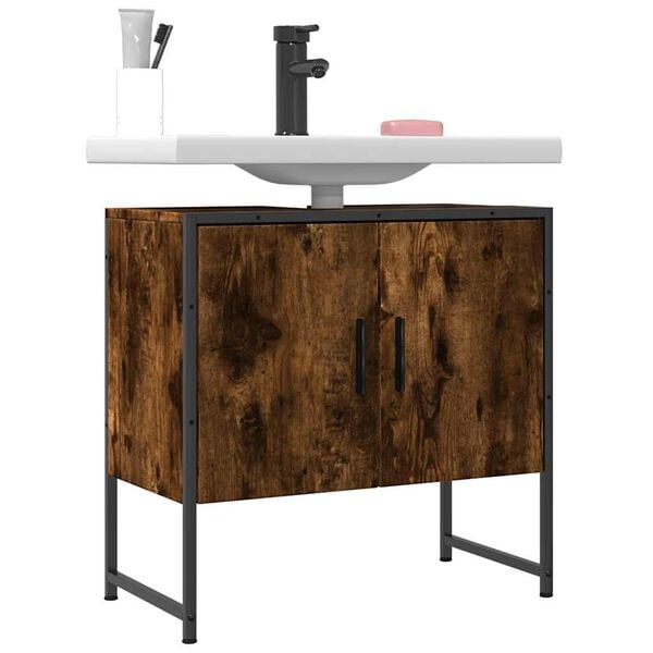 vidaXL Bathroom Sink Cabinet Smoked Oak Engineered Wood, Powder-Coated Steel