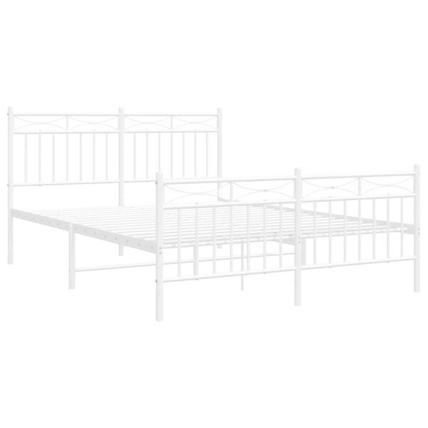 vidaXL Bed Frame White Powder-Coated Steel 55.1 x 74.8 in Bed Frame