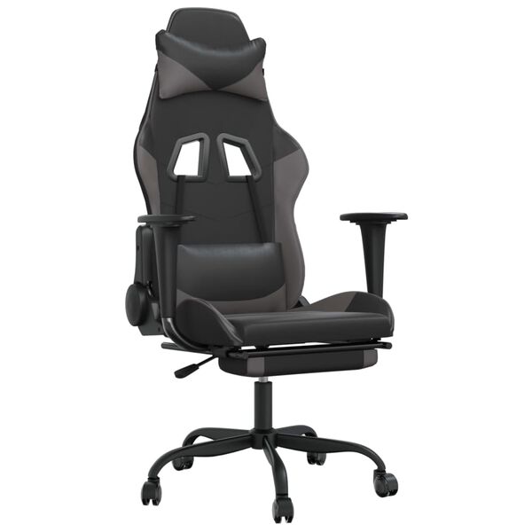 vidaXL Gaming Chair Black and Grey Faux leather Adjustable