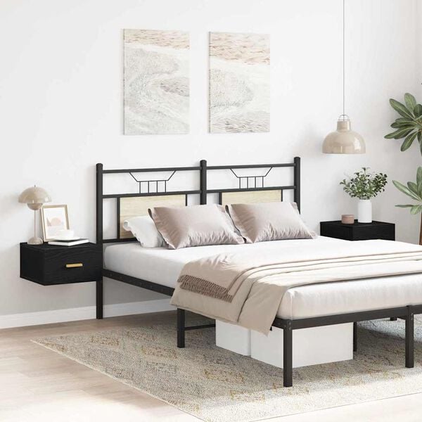 vidaXL Wall-mounted Bedside Cabinet with Drawer 2 pcs Black Oak