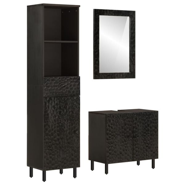 vidaXL Bathroom Cabinet Set Black Solid mango wood Medium