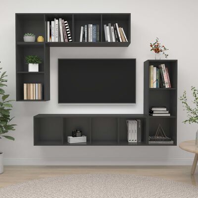 vidaXL 4 Piece TV Cabinet Set Gray Engineered Wood