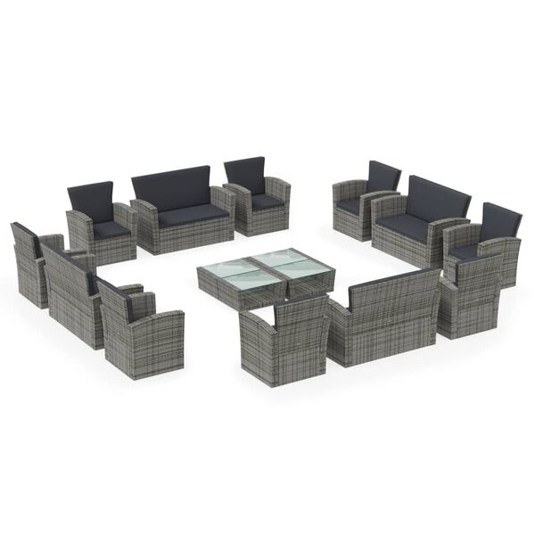 vidaXL Garden Lounge Set Grey Powder-coated steel Large Removable Covers