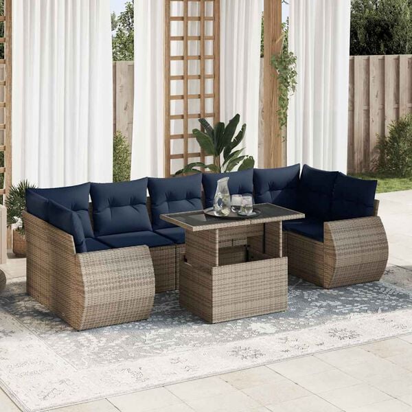 vidaXL 8 Piece Garden Sofa Set with Cushions Grey Poly Rattan Acacia