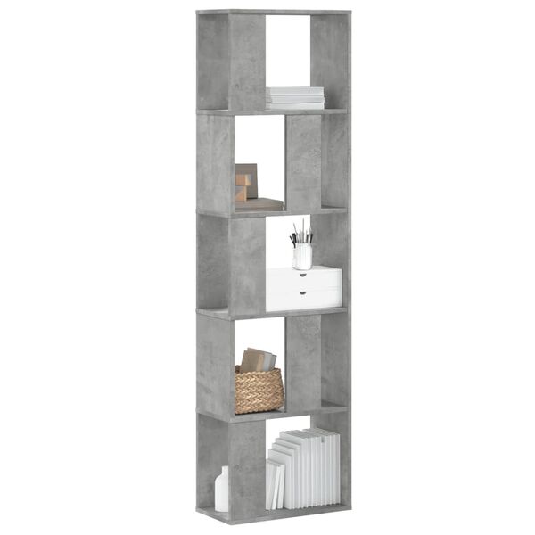vidaXL Bookcase Concrete Grey Engineered Wood 5-Tier Modern Shelving