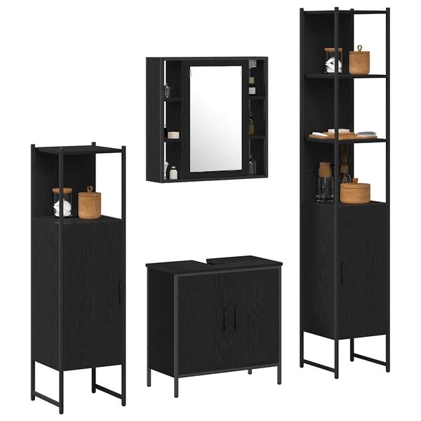 vidaXL Bathroom Furniture Set with Door 4 pcs Black 33 x 33 x 185.5 cm