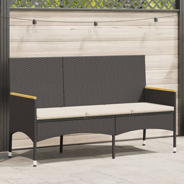 vidaXL Garden Bench Black Poly Rattan 3-seater size Durable