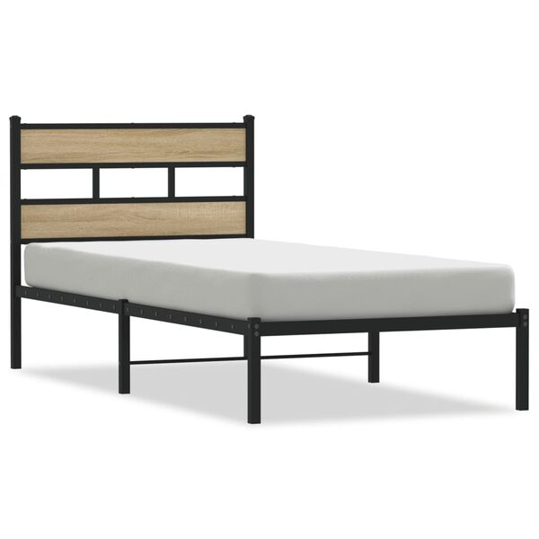 vidaXL Bed Frame Black, Sonoma Oak Iron, Engineered Wood Single