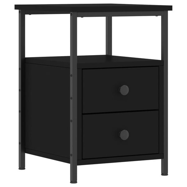 vidaXL Bedside Cabinet Black Engineered Wood, Iron Small Adjustable Feet