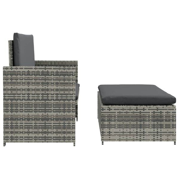vidaXL Sofa Set Gray Poly Rattan, Powder-coated Steel, Polyester 2-seater
