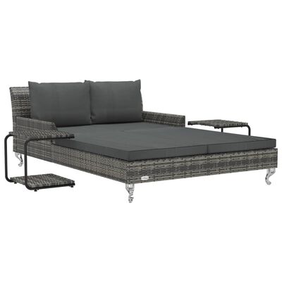 vidaXL 2-Person Patio Sun Bed with Cushions Poly Rattan Gray
